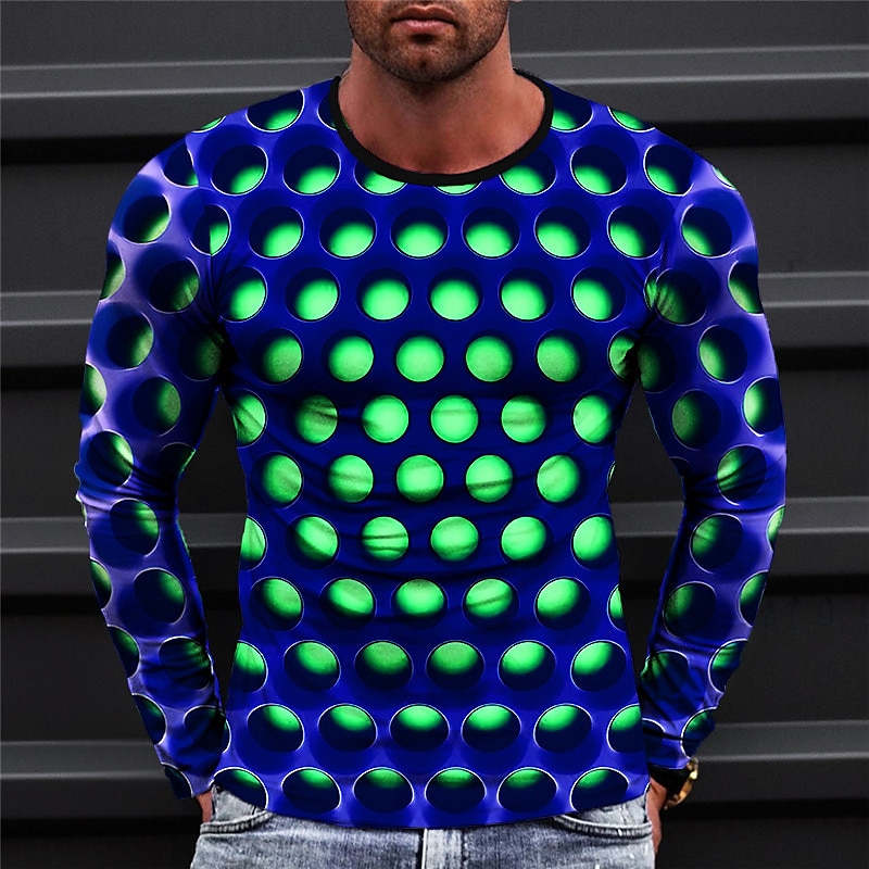 Voor heren Grafisch Meetkundig T-shirt Lange mouw T-shirt 3D-afdrukken Strakke ronde hals Overhemd Modieus Ontwerper Casual Buitensporten Feestdagen Uitgaan Geel blauw Rood Lente & Herfst Kleding S M 2025 - $19.99 –P3