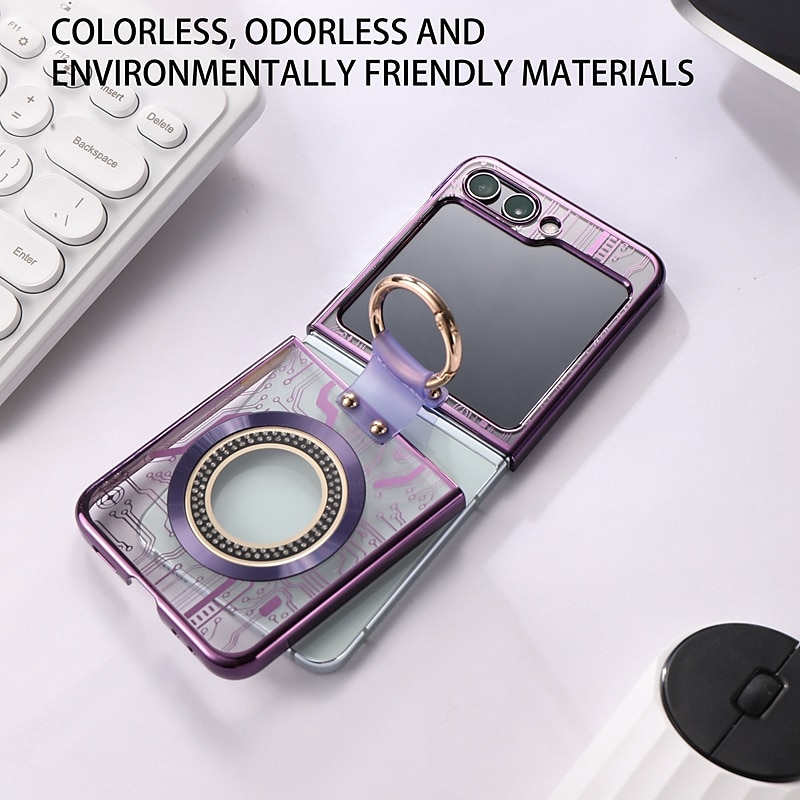 Phone Case For Z Flip 6 Z Flip 5 Back Cover Magnetic Adsorption With Magsafe with Stand Holder Ring Holder Full Body Protective Retro TPU Plating Metal 2025 - $21.99 –P8