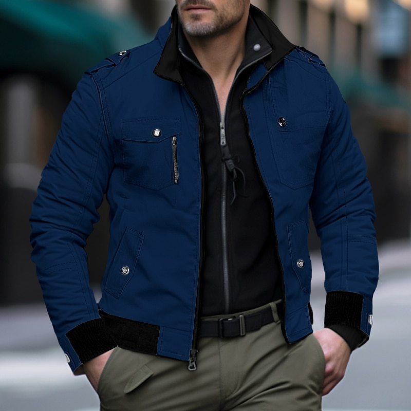 Per uomo Giacca da camionista Giubbotto bomber Giacca utility Giacca di transizione All'aperto Abbigliamento quotidiano Indossabile Tasca Primavera & Autunno Semplice Moda Streetwear Colletto Mao del 2026 a $41.99 –P4