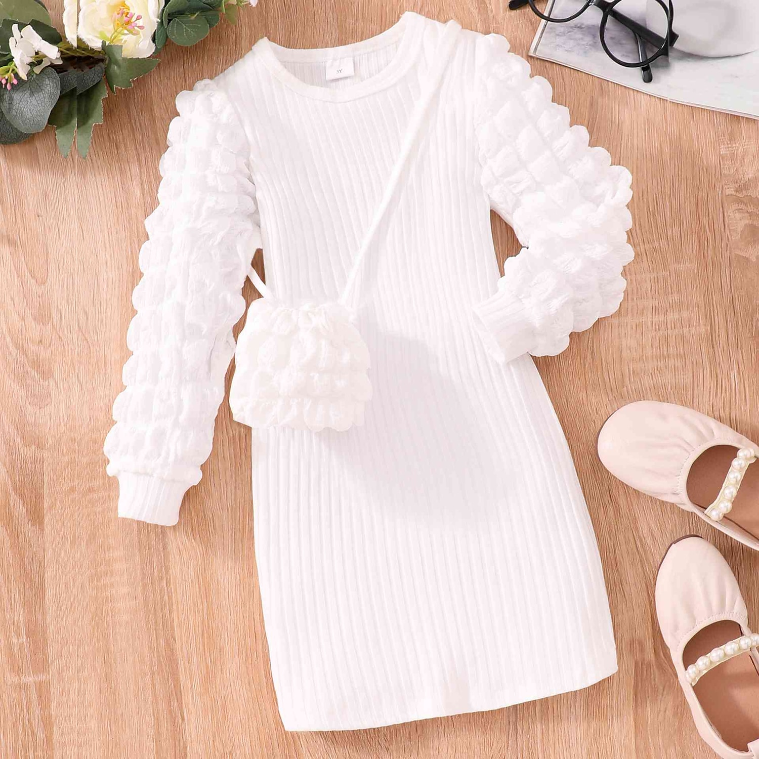 Bébé Fille Robe Couleur unie manche longue Ecole Utilisation Ruché Actif Mode Polyester Midi Robe Droite Printemps Automne 3-7 ans Lavande pourpre Noir Blanche de 2025 ? $17.49 –P2