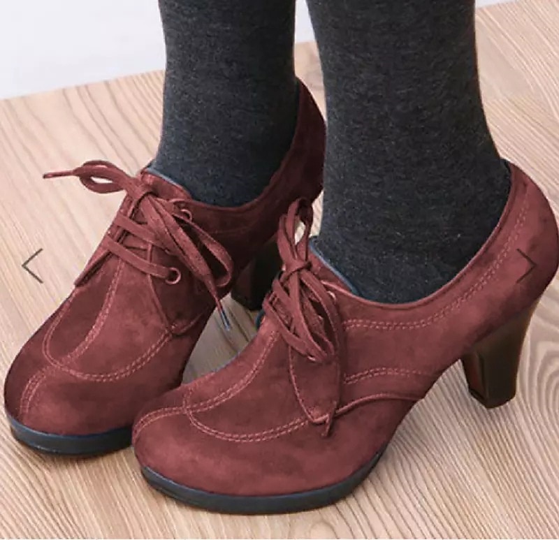Damen-Oxford-Schuhe aus blauem und grünem Wildleder mit Schnürung und Absatz – Plateau-Stiefeletten im Vintage-Stil für lässige und elegante Outfits 2025 - $54.99 –P3