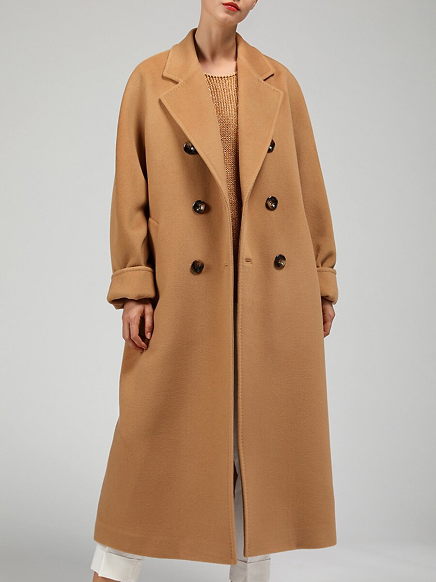 Women's Wool Blend Coat Winter Long Overcoat Double Breasted Notched Lapel Pea Coat Fall Windproof Warm Trench Coat Jacket with Pockets Oversized Fashion Daily Casual Street Outerwear Long Sleeve Fall 2023 - US $41.99 –P1