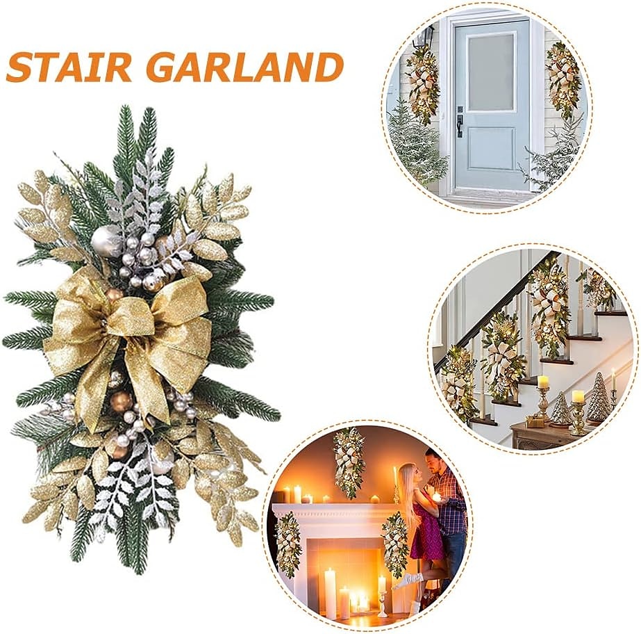 Christmas Decorations Christmas Wreaths Xmas Cordless Prelit Stairway Swag Stairway Swag Teardrop Trim Wreath Rattan Shopping Mall Hotel Outdoor Decorative Door Hanging 2024 - $19.99 –P4