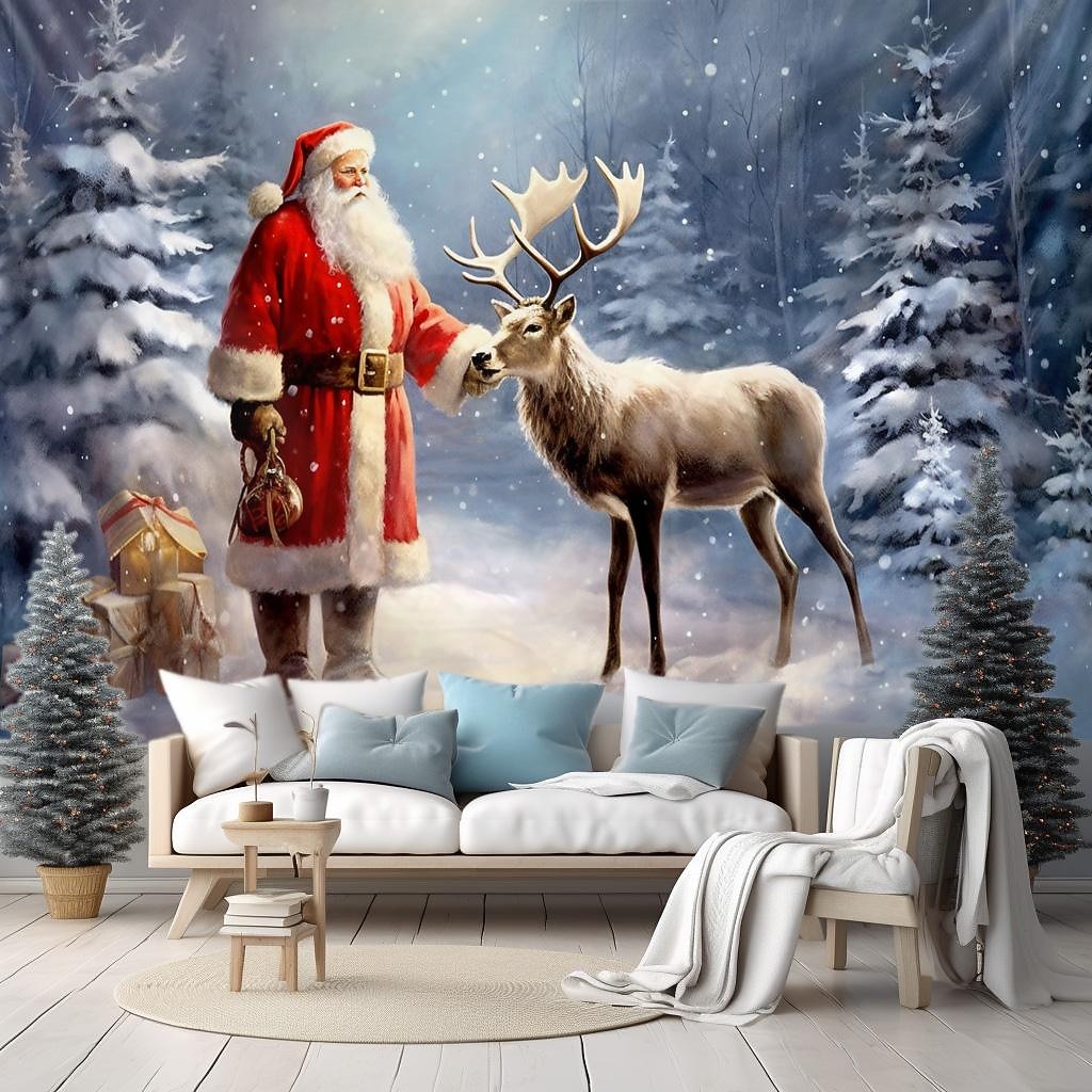 juledekorasjoner nisse slede hengende billedvev veggkunst jul stor billedvev veggmaleri dekor fotografi bakteppe teppe gardin hjem soverom stue dekorasjon 2025 - $14.49 –P6