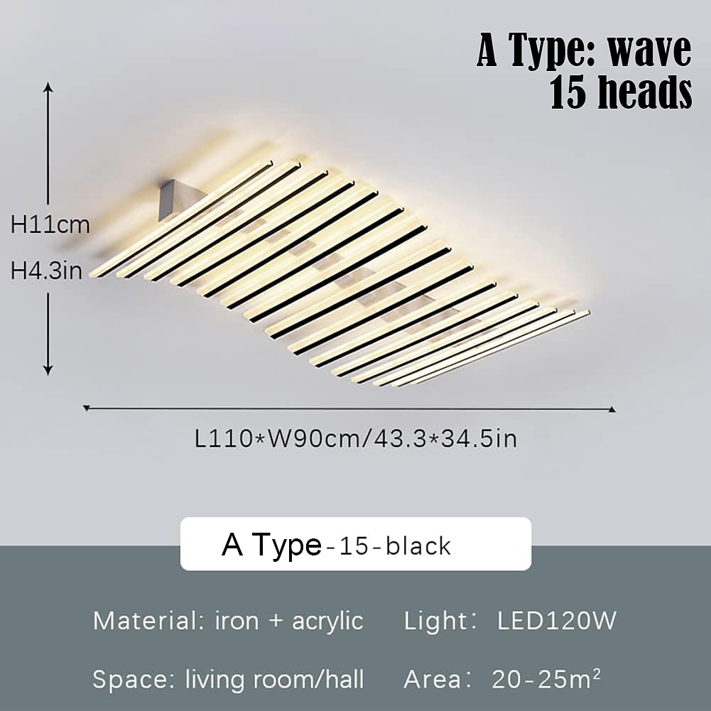 Rectangular Geometric LED Ceiling Lamp 12/15 Head Dimmable Chandelier for Bedroom Livingroom,Dimmable Flush Mount Ceiling Light,Modern Linear LED Ceiling Lights Fixture-Wave 110-240V 2025 - $352.69 –P2