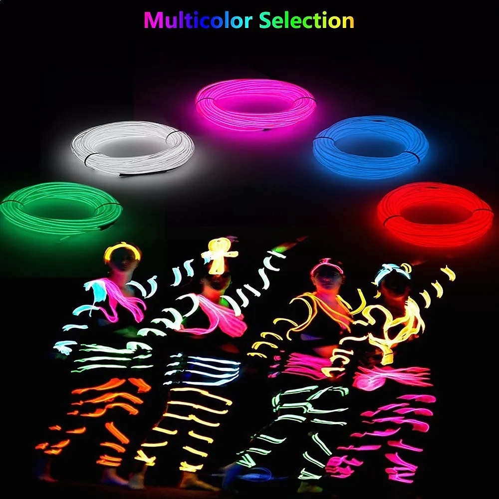5m led el draad lichtstrip batterij neon gloeiende lichtslingers carnaval diy touw buis gloeit in het donker halloween blacklight kerst auto veelkleurige dansfeest decoratie 2026 - $14.49 –P8