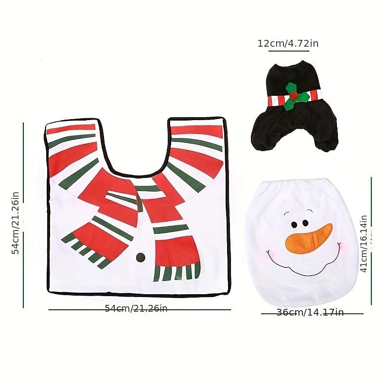 3 pièces/ensemble de décoration de salle de bain sur le thème du Père Noël, comprend une housse de siège de toilette, des tapis, une housse de boîte à eau et une housse de boîte de papier toilette, décoration de Noël. de 2025 ? $15.49 –P7