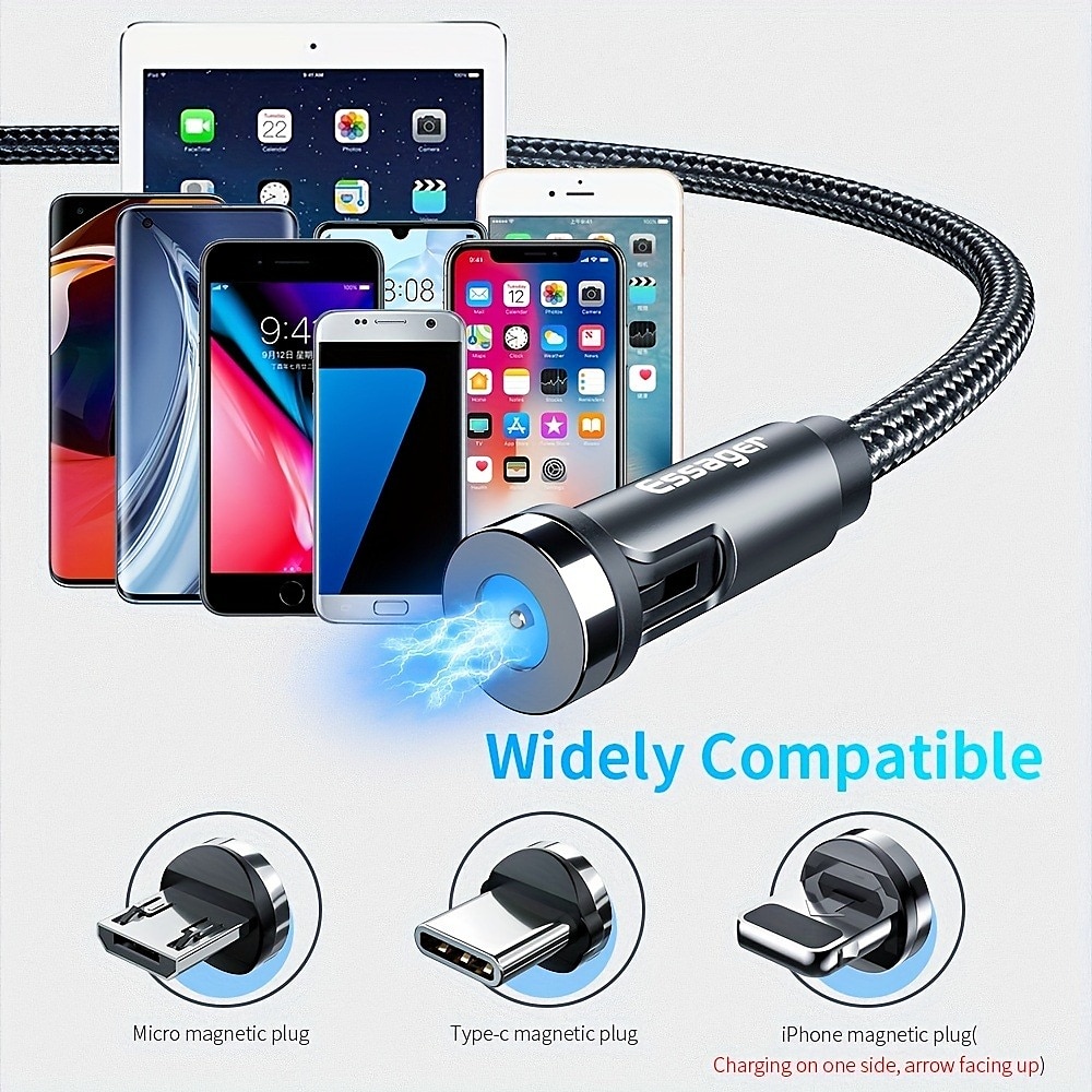 Essager Magnetic Charging Cable 540 Rotating Magnetic Phone Charger Nylon Braided Magnetic USB Cable For Phone Samsung Xiaomi Fast Charger Cord Phone Data Wire 3 In1 2025 - $15.99 –P8