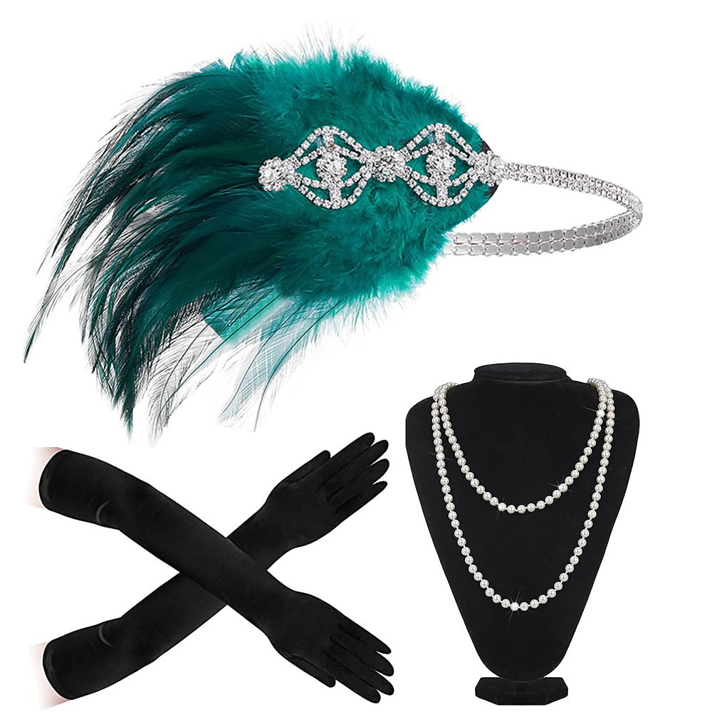 Vintage 1920s Il grande Gatsby Set di accessori per costumi Fascia per  capelli da ballerina charleston Collana Charleston Per donna Piume Cosplay  Costume Festival Guanti del 2024 a $11.99