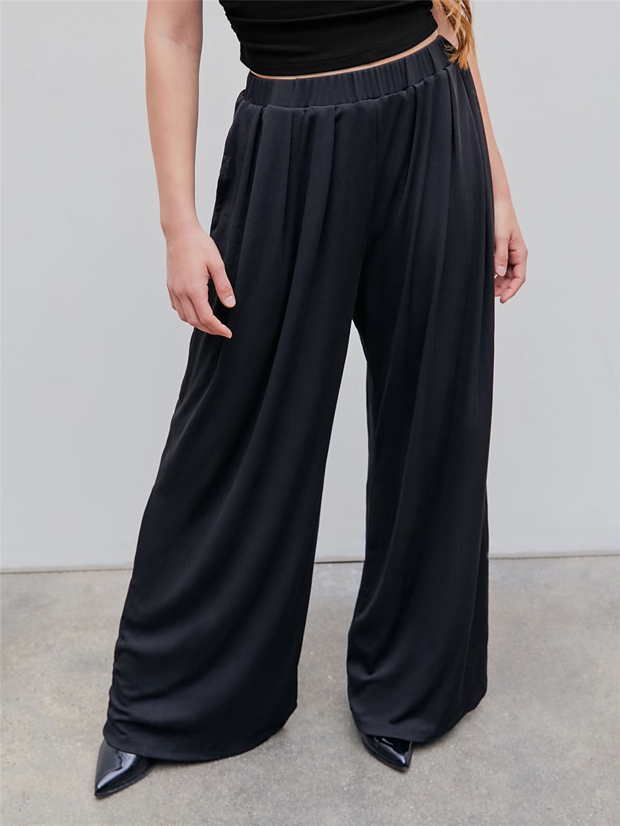 Damen-Kleiderhose mit weitem Bein, lange Hose, Modaltasche, mikroelastisch, hohe Taille, Mode, Streetwear, Straße, Alltag, Weiß/Schwarz, Schwarz, S, M, Herbst, Winter 2025 - $24.99 –P3