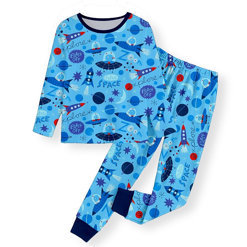 Pojkar 3D Galax Pyjamas set Långärmad 3D-tryck Höst Vinter Aktiv Häftig Dagligen Polyester Barn 3-12 år Rund hals Hem Casual Inomhus Normal 2025 - $16.49 –P3