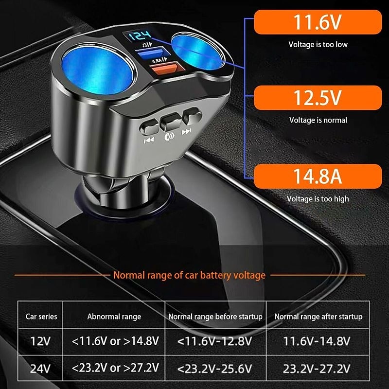 Bluetooth 5.0 Dual USB Car Charger - 4.8A Fast Charging Adapter, Cigarette Lighter Socket Splitter for Phone Charging 2025 - $20.99 –P8