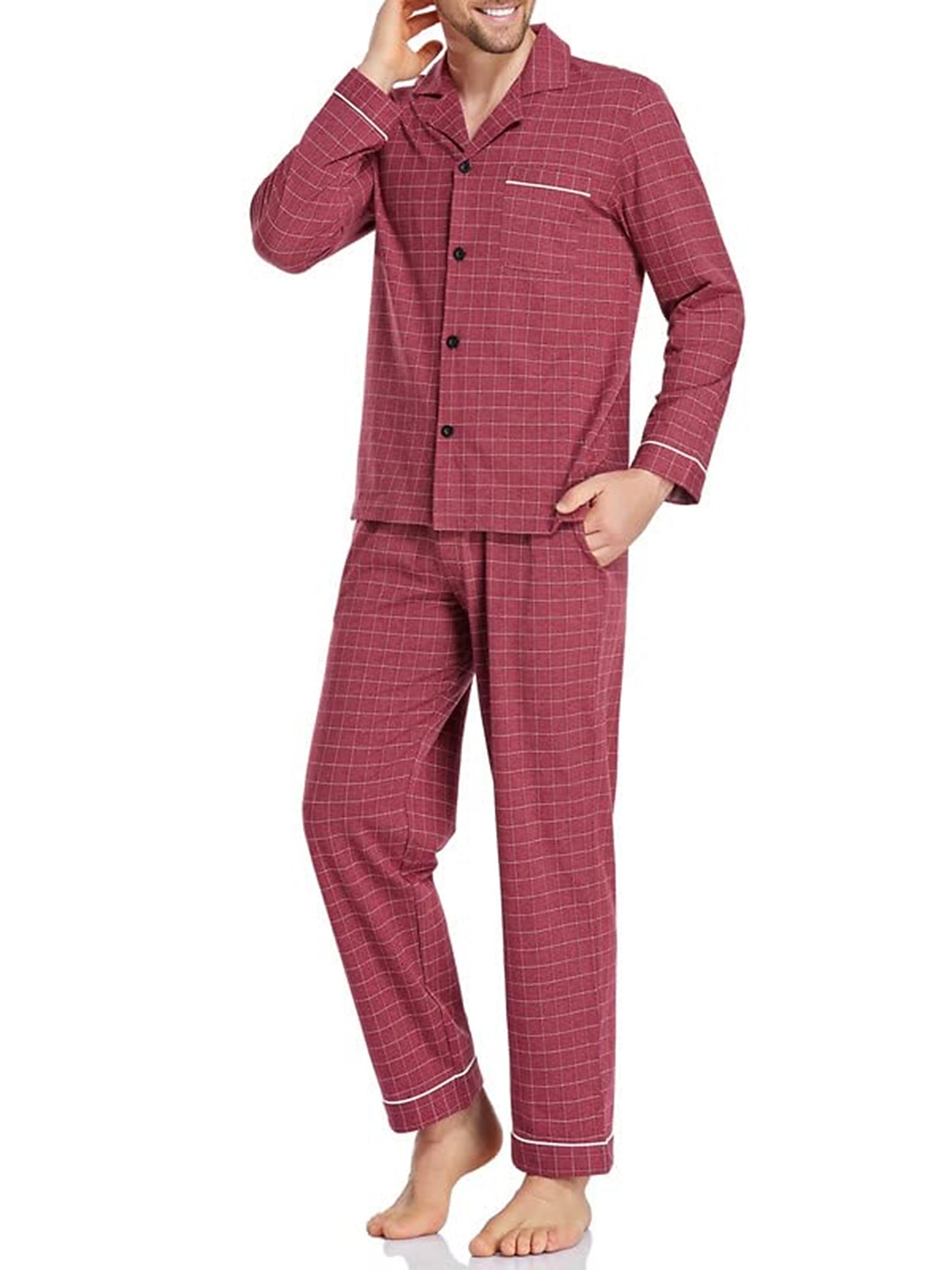Homens Loungewear Roupa de Dormir Conjunto de Pijama Top e calça de pijama 2 Peças Xadrez à moda Casual Conforto Casa Diário Algodão Poliéster Conforto Lapela Manga Longa Camisa Social Calça Com de 2025 por $37.99 –P20