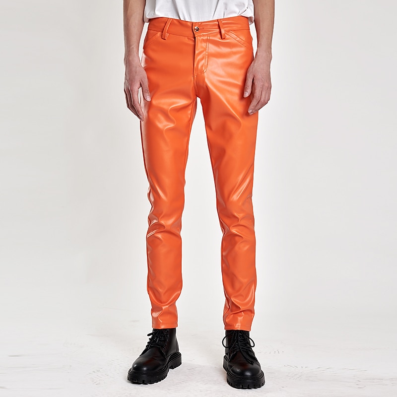 Men's Trousers Faux Leather Pants Casual Pants Pocket Plain Comfort Breathable Outdoor Daily Going out Fashion Casual Black White 2025 - $26.99 –P5