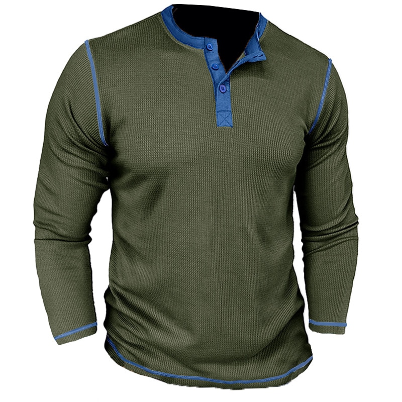 Férfi Gofri póló Gombos póló Póló Henley ing Hosszú ujj Henley Tavasz & Ősz Színes Raglan Sleeve Divat Dizájn Alap Vakáció Utca Alkalmi Sötétbarna Fekete Fehér Férfi felső póló 2025 - $9.39 –P3