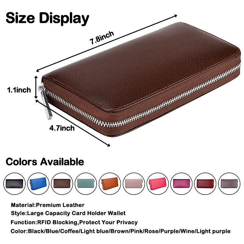 Genuine Leather Credit Card Holder Zipper Wallet With 22 Card Slots Small Card Bag (BLACK