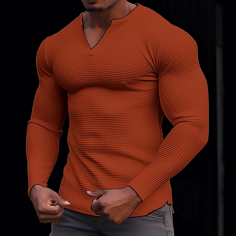 Per uomo Camicia a nido d'ape Maglietta Camicia a Maniche Lunghe Manica Lunga Scollo a V Primavera & Autunno Semplice Moda Designer Essenziale Vacanza Streetwear Uscire Nero Bianco Arancione del 2025 a $21.99 –P9
