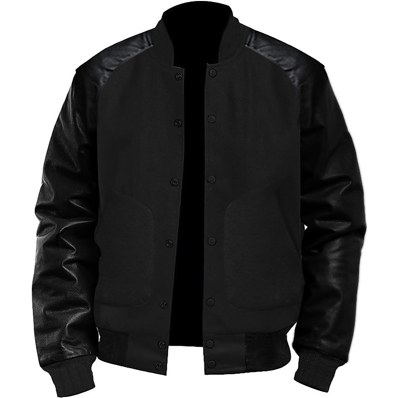Herren übergangsjacke Collegejacke Alltagskleidung Lederärmel Frühling & Herbst Einfach Streetwear Stehkragen Kurz Schwarz Weiß Hellgrau Dunkelgray Jacken 2025 - $27.99 –P2