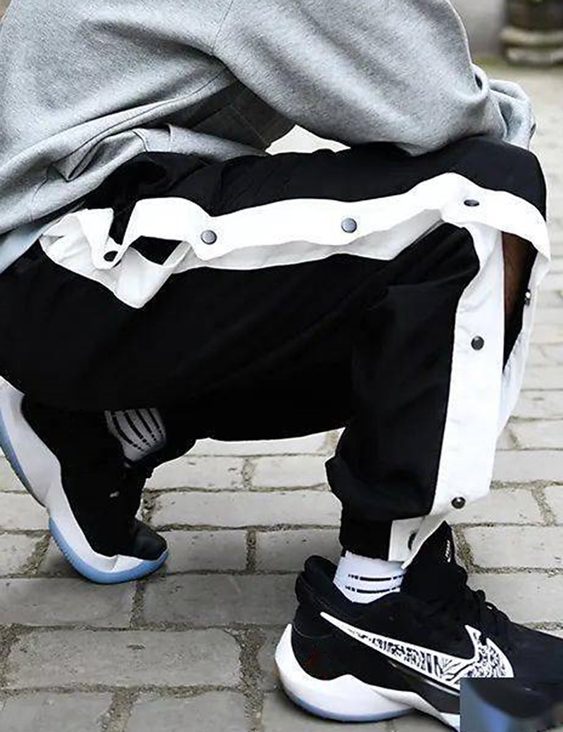 Men's Joggers Tear Away Pants Trousers Straight Leg Sweatpants Pocket Elastic Waist Side Button Plain Comfort Breathable Outdoor Daily Going out Fashion Casual Black 2026 - $16.49 –P4