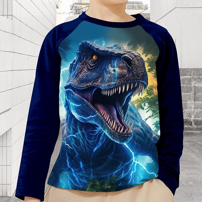 Gutt 3D Dinosaur Raglan-ermet skjorte Langermet 3D-utskrift Høst Vinter Sport Mote Gatemote Barn 3-12 år Crew-hals utendørs Avslappet Daglig Normal 2025 - $11.99 –P2