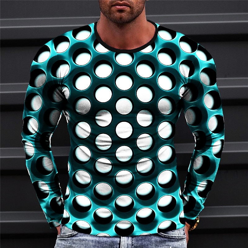 Voor heren Grafisch Meetkundig T-shirt Lange mouw T-shirt 3D-afdrukken Strakke ronde hals Overhemd Modieus Ontwerper Casual Buitensporten Feestdagen Uitgaan Geel blauw Rood Lente & Herfst Kleding S M 2025 - $19.99 –P2