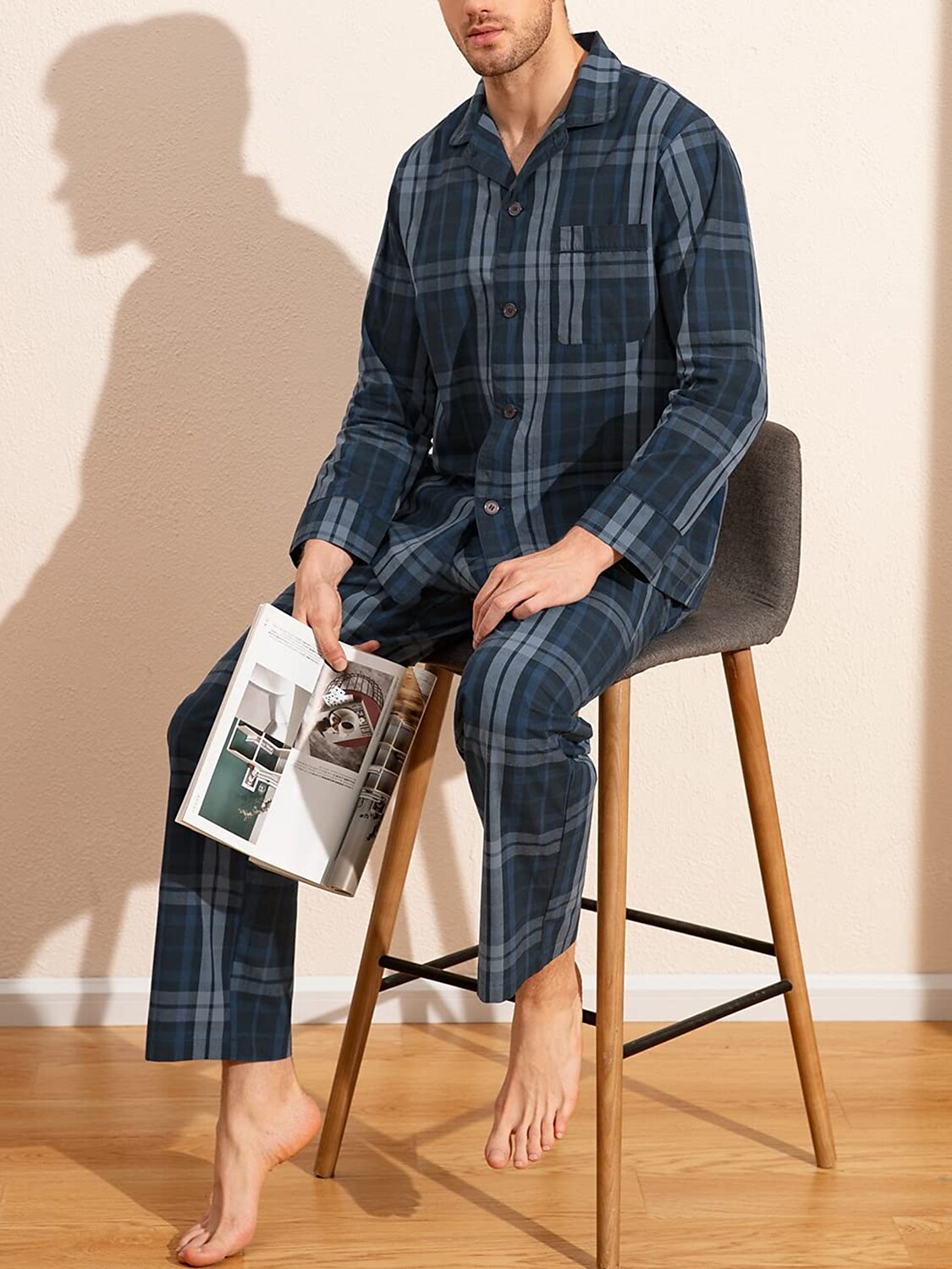 Per uomo loungewear Pigiami Set pigiama Top e pantalone del pigiama 2 pezzi A quadri Moda Informale Comoda Interni Giornaliero Cotone Comfort Bavero Manica lunga Camicia Pantalone A cordoncino Vita del 2025 a $16.39 –P6