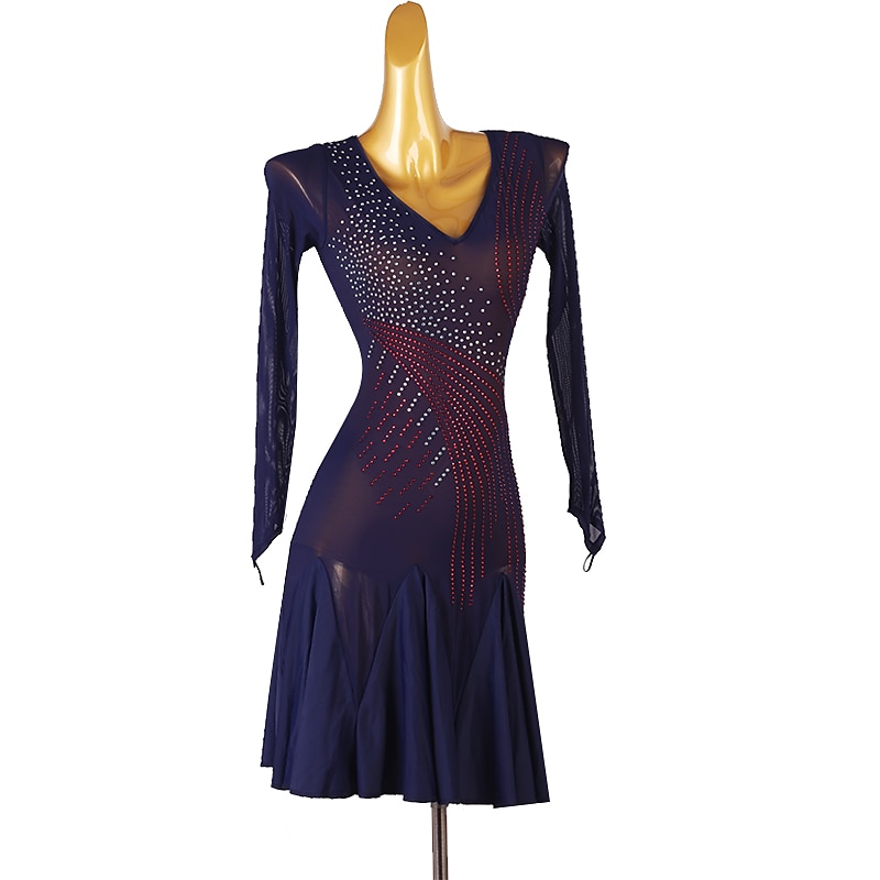 dans salsa rochie de dans latino strasuri antrenament de performanță pentru femei mânecă lungă tul spandex mare 2025 - $148.99 –P2