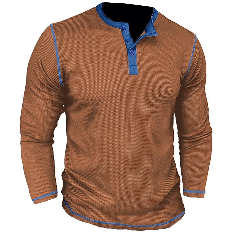 Férfi Gofri póló Gombos póló Póló Henley ing Hosszú ujj Henley Tavasz & Ősz Színes Raglan Sleeve Divat Dizájn Alap Vakáció Utca Alkalmi Sötétbarna Fekete Fehér Férfi felső póló 2025 - $9.39 –P7