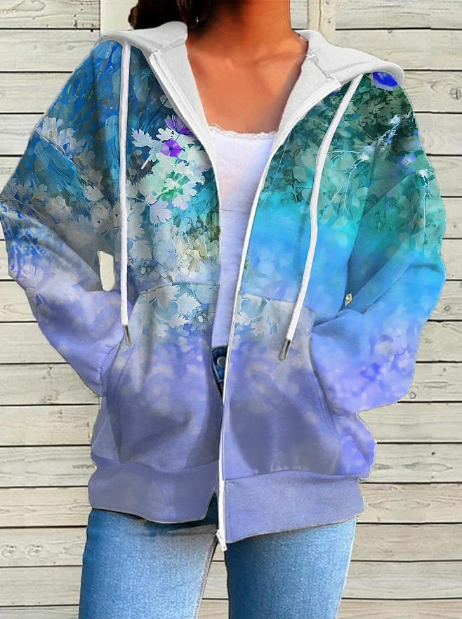 Per donna Taglia grande Floreale Attivo Abbigliamento Sportivo Manica Lunga Felpa con Cappuccio Top Regolari Casuale Sportivo Con zip Coulisse Tasca Frontale Rosso Blu Autunno & Inverno del 2025 a GBP £27 –P1