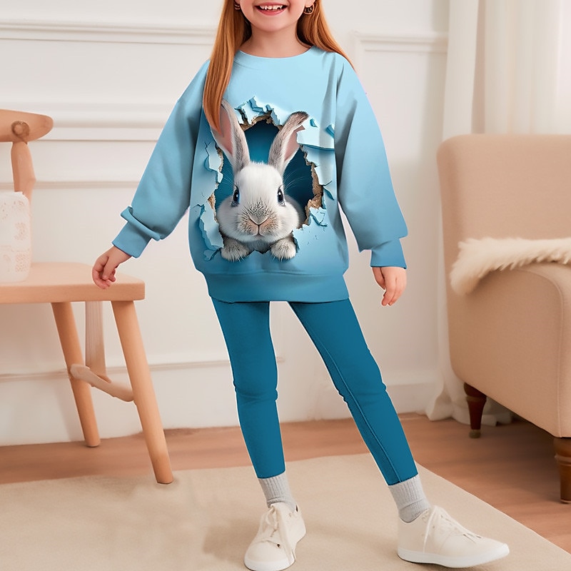 Påsk Flickor 3D Kanin Färggradient Sweatshirt & Legging Set Set Långärmad 3D-tryck Höst Vinter Aktiv Mode Dagligen Barn 3-12 år Rund hals Utomhus Semester Datum Normal 2025 - $20.99 –P1