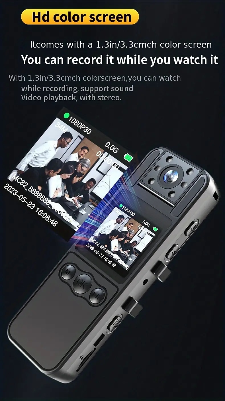 1080P Ultra Clear Camera No WiFi Function Mini Back Clip-on Camera Recorder Can Flip Lens Small Security Portable Camera 1.3 Inch Color Screen Side Recording Side Viewing Suitable For Home And 2025 - $83.99 –P4