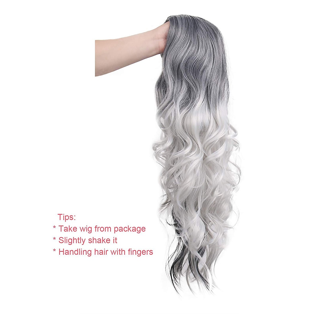 zilvergrijs kostuum pruiken voor vrouwen halloween krullend lang golvend mode cosplay ombre zwart mix grijs haar pruiken 2025 - $22.99 –P5