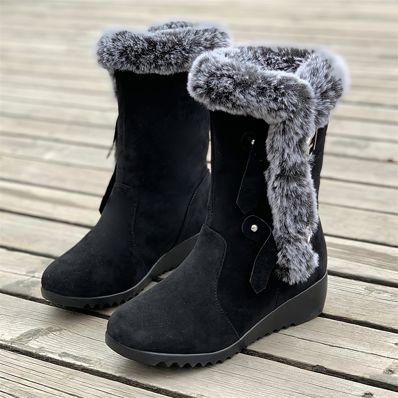 Femme Bottes Bottes de neige Chaussures en daim Bottes d'hiver Extérieur Couleur unie Doublé en Polaire Bottes mi-mollet Boucle Hauteur de semelle compensée Bout rond Rétro Vintage Pluche Classique de 2025 ? $42.99 –P8