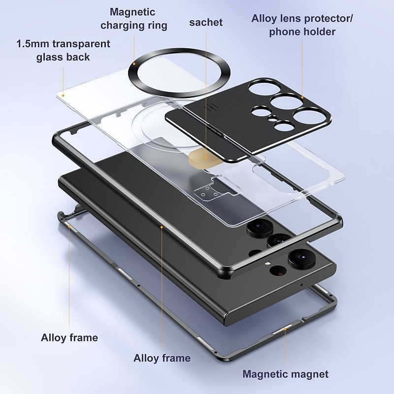 Phone Case For Samsung Galaxy S25 Ultra S24 Ultra S23 Ultra S22 Ultra Back Cover Magnetic Adsorption Ultra Thin Case with Stand Holder Slim Translucent Transparent PC Metal 2025 - $29.99 –P3