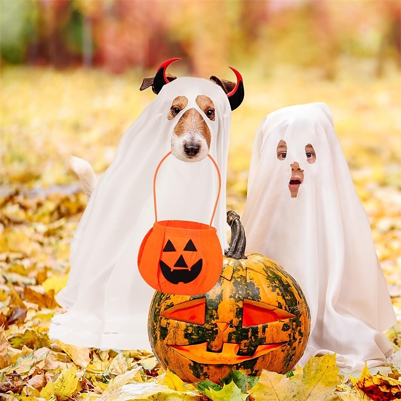 Sweetude Halloween Dog Costumes with Non Woven Pumpkin Bags White Ghost  Costume for Dogs Cats Ghost Cosplay Clothes Cute Party Cape for Halloween  Cosplay Party 2024 - $23.99