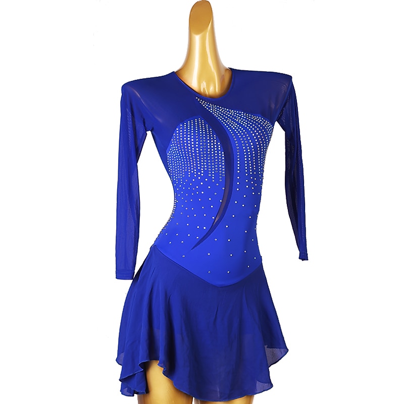 Rochie de Patinaj Artistic Pentru femei Fete Πατινάζ στο πάγο Rochii Negru Bleumarin Peteci Deschide Înapoi Plasă Înaltă Elasticitate Antrenament Competiție Ținută Patinaj Clasic Manșon Lung Patinaj 2025 - $112.99 –P9