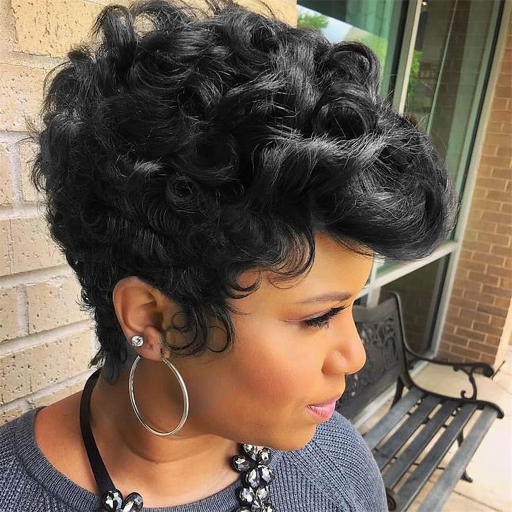 Dark Brown Short Pixie Cut Wigs for Black Women Curly Hair Replacement Short Black Layered Wavy Pixie Wigs With Bangs For Black Women 2025 - $20.99 –P9