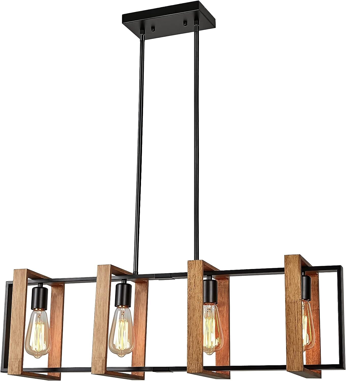 illuminazione dell'isola della cucina, lampada a sospensione della fattoria della sala da pranzo a 4 luci, lampada a sospensione moderna nera, lampada da tavolo da biliardo, finitura in legno e del 2025 a $249.39 –P1