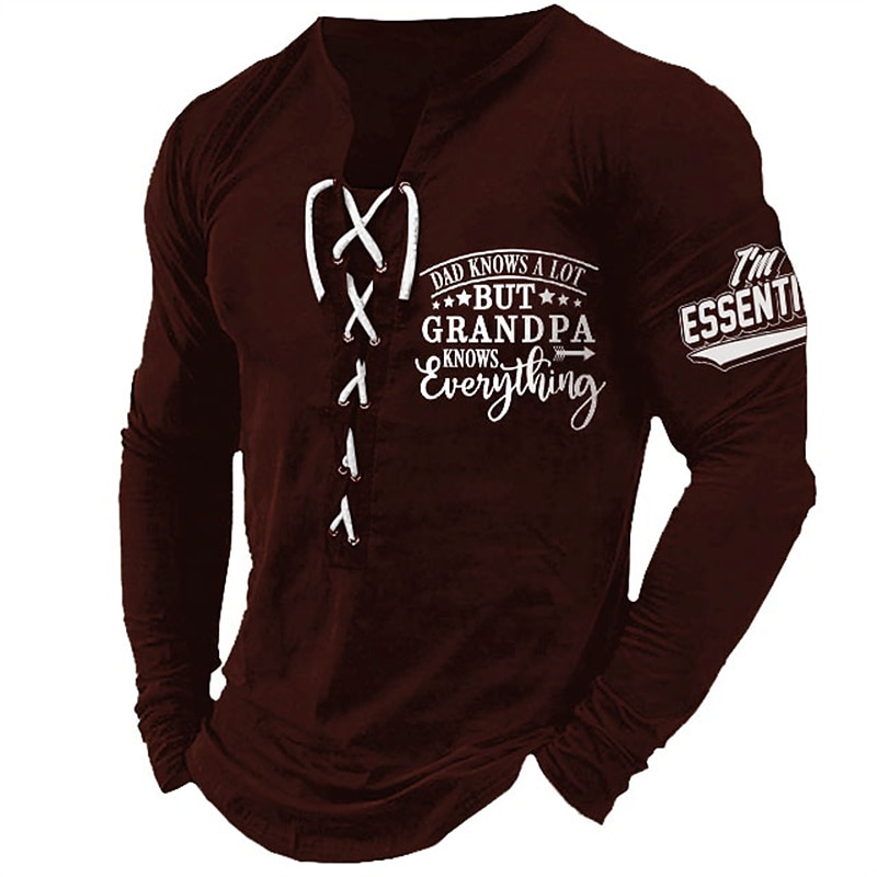 Voor heren Grafisch opa T-shirt Lange mouw T-shirt 3D-afdrukken Overhemd Modieus Dagelijks Buiten Casual Feestdagen Uitgaan Zwart Wit Bordeaux Lente & Herfst Kleding S M L XL 2XL 3XL 2025 - $8.39 –P5