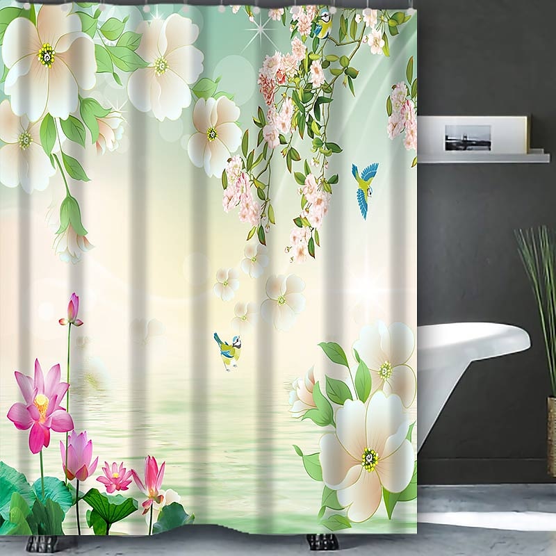 2025年 フック付きシャワーカーテン 180cm*180cm（70"*70"）ポリエステル 洗濯可能 防水 風景 フローラル プラントパターン  コレクション – $30.99 –P2