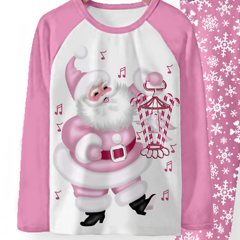 Flickor 3D jultomten Pyjamas set Långärmad 3D-tryck Höst Vinter Aktiv Mode söt stil Polyester Barn 3-12 år Rund hals Hem Casual Inomhus Normal 2025 - $18.99 –P1