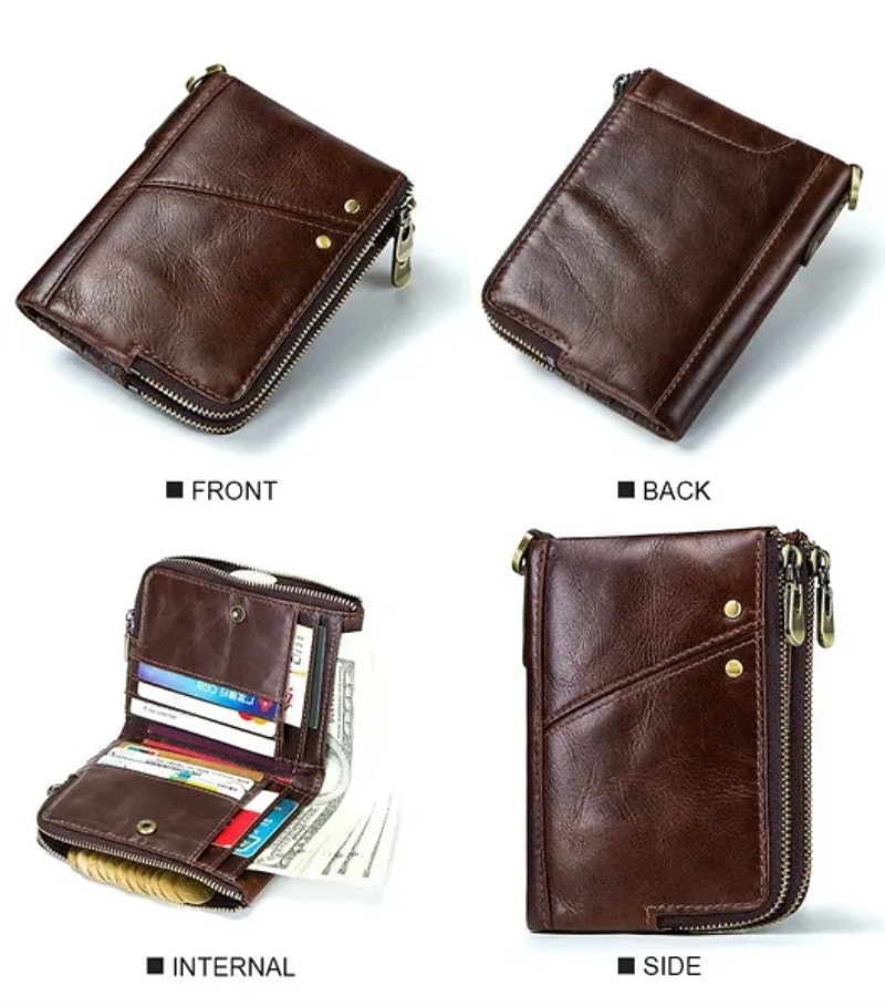 Anti-theft Brush RFID Leather Men's Wallet Multi-function Double zipper Vertical Wallet Top layer leather fashion casual change bag 2026 - $25.99 –P17