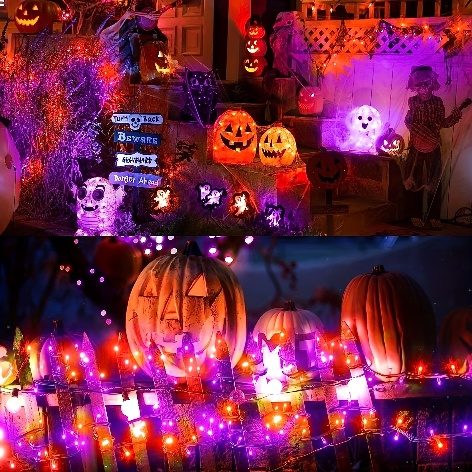 Guirlande lumineuse Halloween violet orange 8 fonctions intérieure et extérieure guirlande lumineuse décorative Halloween prise de sécurité basse tension 10 mètres 100 lumières 20 mètres 200 lumières de 2025 ? $14.99 –P4