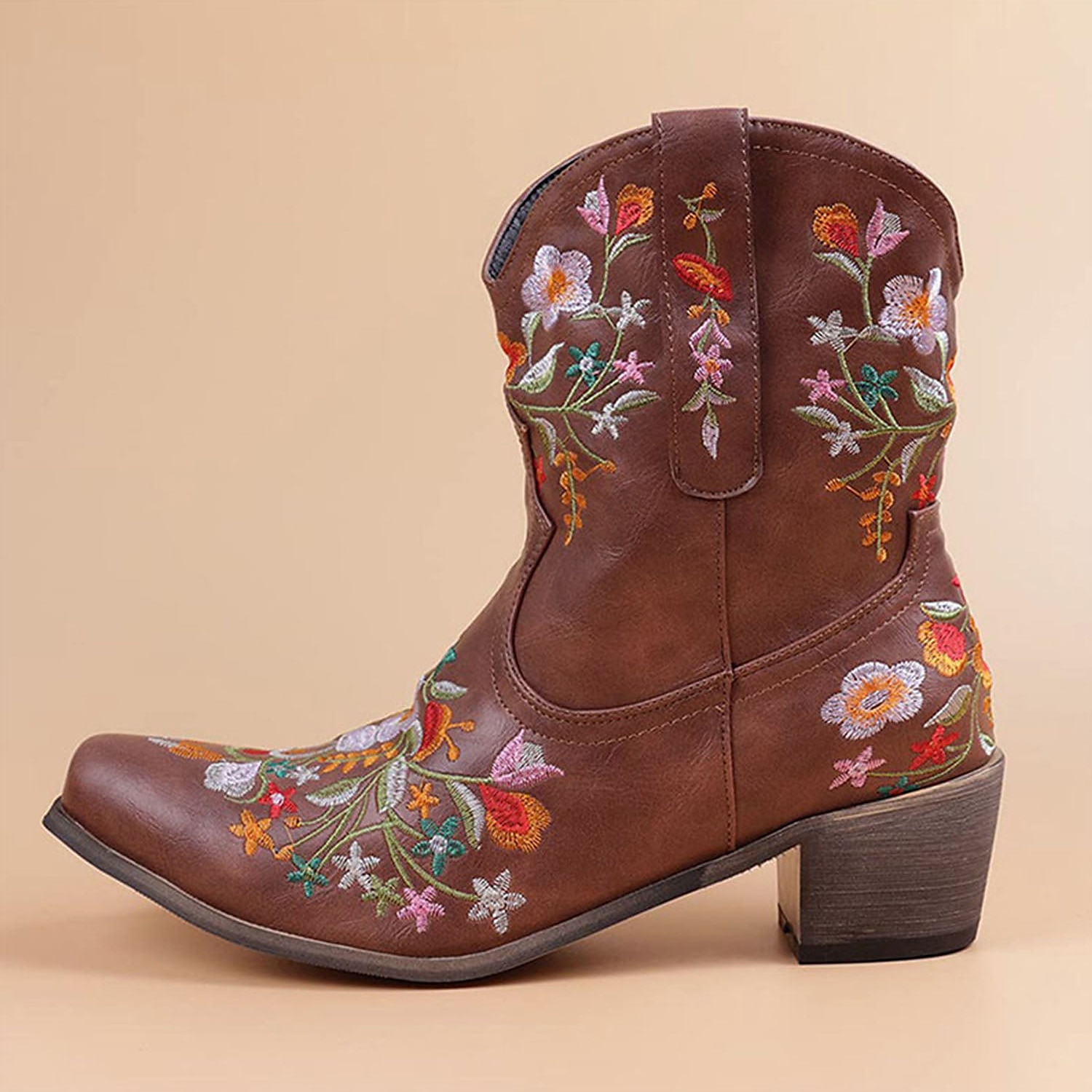 Women's Vintage Western Cowboy Boots – Floral Embroidered Faux Leather Ankle Boots for Casual and Festival Wear 2025 - $64.99 –P7