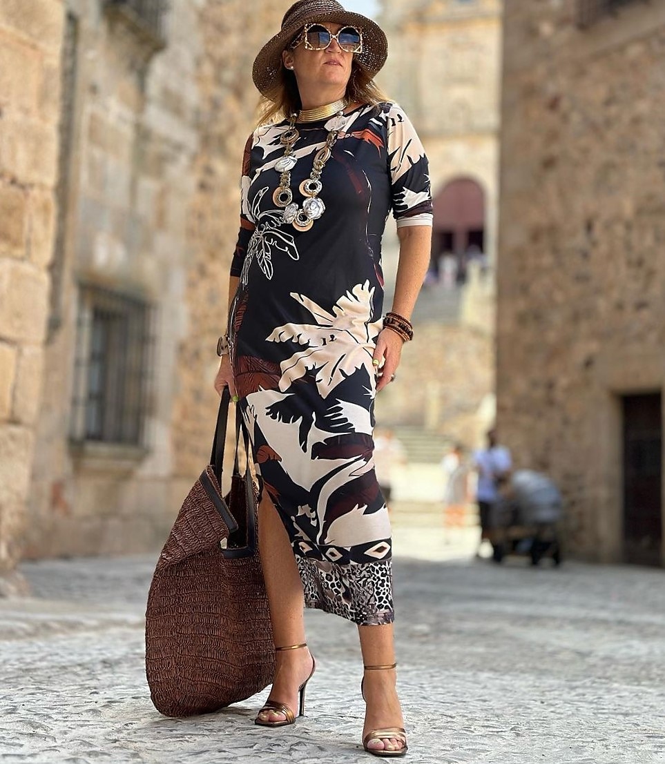 kvinners tre delt print crew neck maxi lang kjole daglig ferie langermet sommer våren 2025 - $6.59 –P5