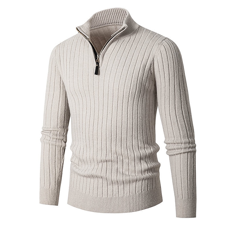 Men's Pullover Sweater Jumper Quarter Zip Pullover Sweater Jumper Ribbed Knit Regular Knit Plain Quarter Zip Modern Contemporary Work Daily Wear Clothing Apparel Fall & Winter Black White M L XL 2025 - $32.99 –P9