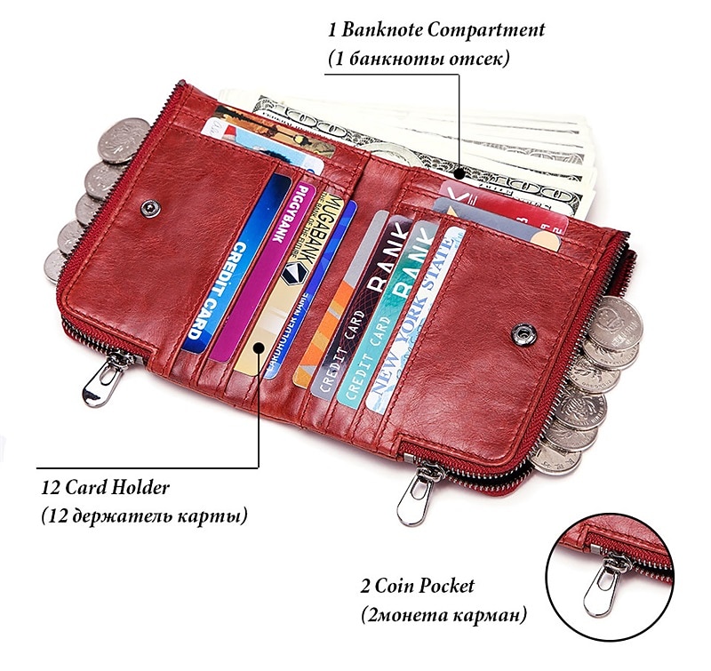 Anti-theft Brush RFID Leather Men's Wallet Multi-function Double zipper Vertical Wallet Top layer leather fashion casual change bag 2026 - $25.99 –P2