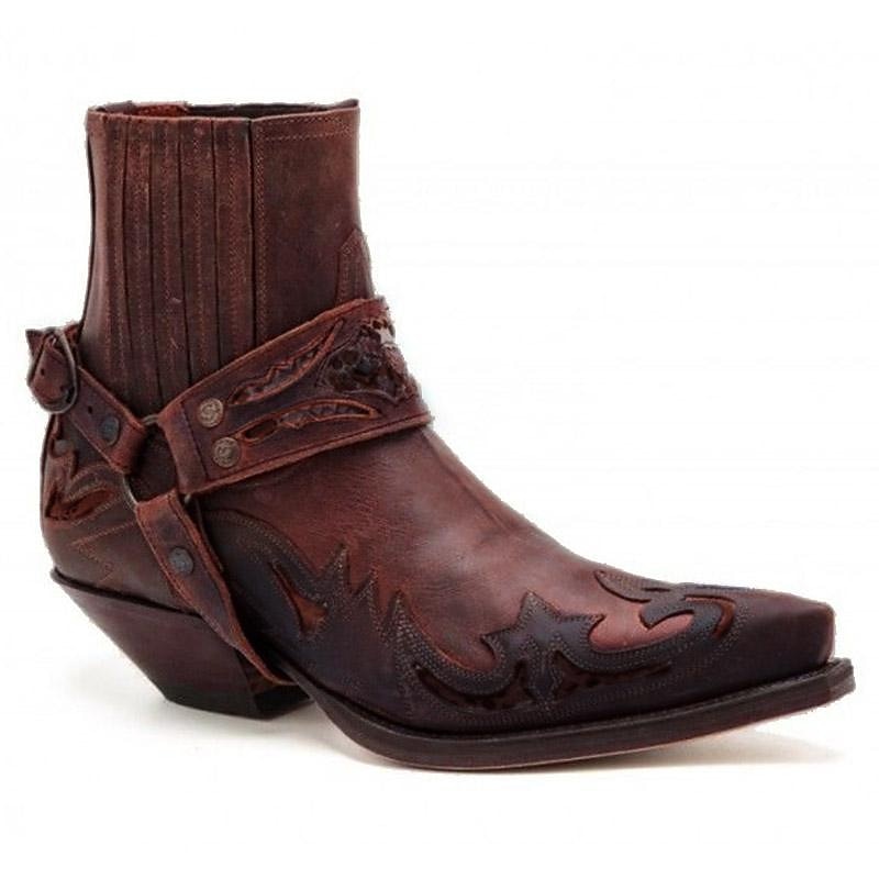 męskie czarne skórzane botki w stylu western z haftowanymi zdobieniami i metalową uprzężą - buty w stylu kowbojskim na rodeo, imprezy country i na co dzień 2025 - $54.99 –P2