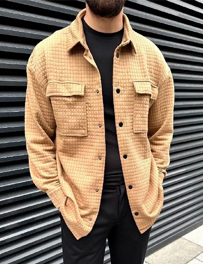 Per uomo Camicia a nido d'ape Maglia Henley a nido d'ape Giacca camicia Sopracamicia Semplice All'aperto Abbigliamento quotidiano Nero Bianco Marrone Manica Lunga Bavero Autunno & Inverno del 2025 a $36.99 –P10