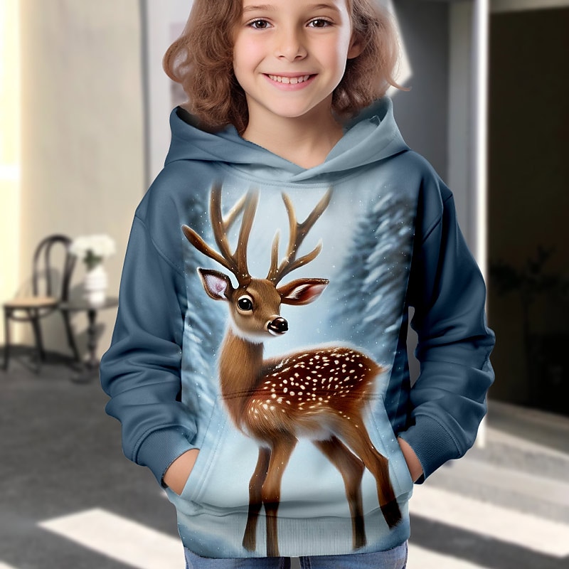 Dívčí 3D Zvíře Komiks Jelen Vánoční mikina Kapuce Pullover Dlouhý rukáv 3D tisk Podzim Zima Aktivní Módní Roztomilý Děti 3-12 let Venkovní Ležérní Denní Běžný 2025 - $18.99 –P4